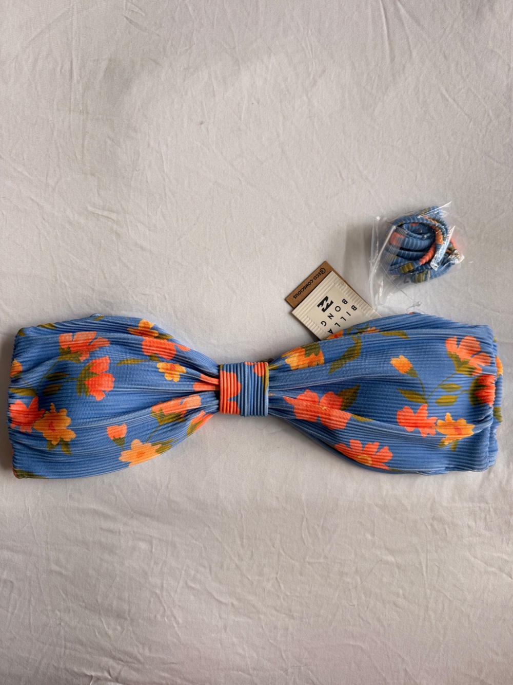 Billabong Blue Floral Strapless Bikini Top with Matching Detachable Straps